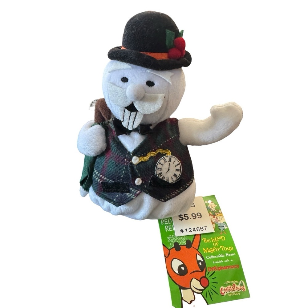 Vintage‎ 1999 Sam the Snowman 8" Plush Rudolph Stuffins Beanbag Toy With Tags